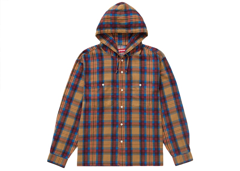 Supreme Printed Hooded Flannel Shirt Tan