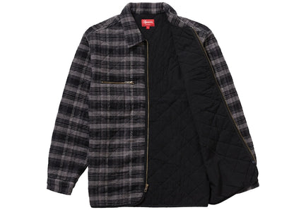 Supreme Quilted Plaid Zip Up Shirt Black