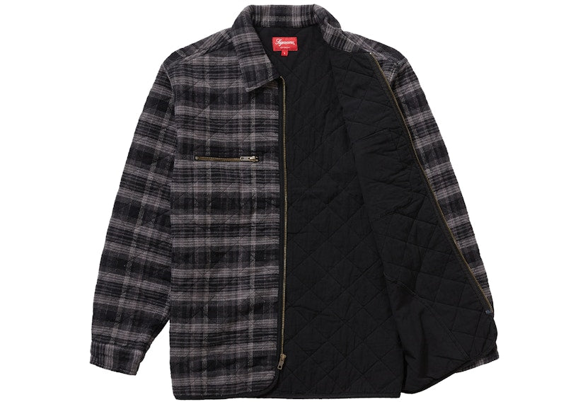 Supreme Quilted Plaid Zip Up Shirt Black