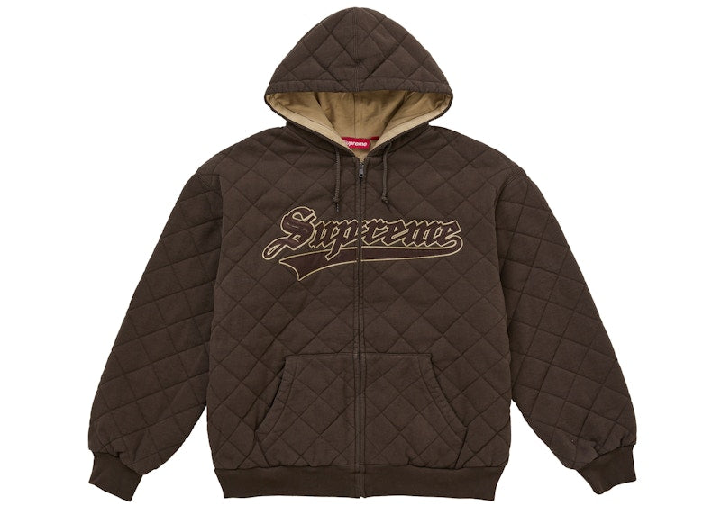 Supreme Quilted Zip Up Hooded Sweatshirt Dark Brown