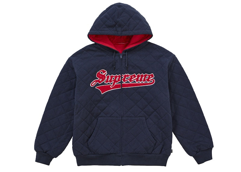 Supreme Quilted Zip Up Hooded Sweatshirt Navy