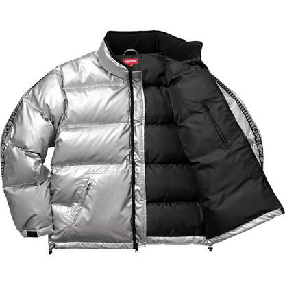Supreme Reflective Sleeve Logo Puffy Jacket Silver