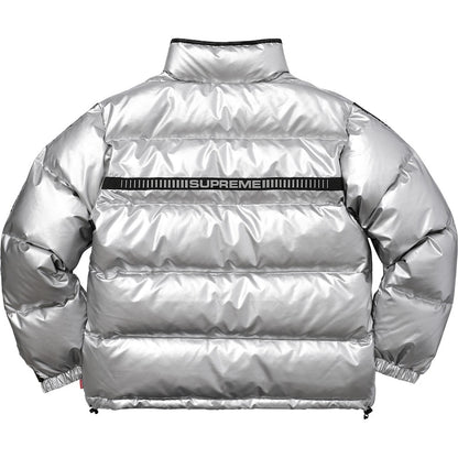 Supreme Reflective Sleeve Logo Puffy Jacket Silver