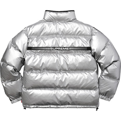 Supreme Reflective Sleeve Logo Puffy Jacket Silver