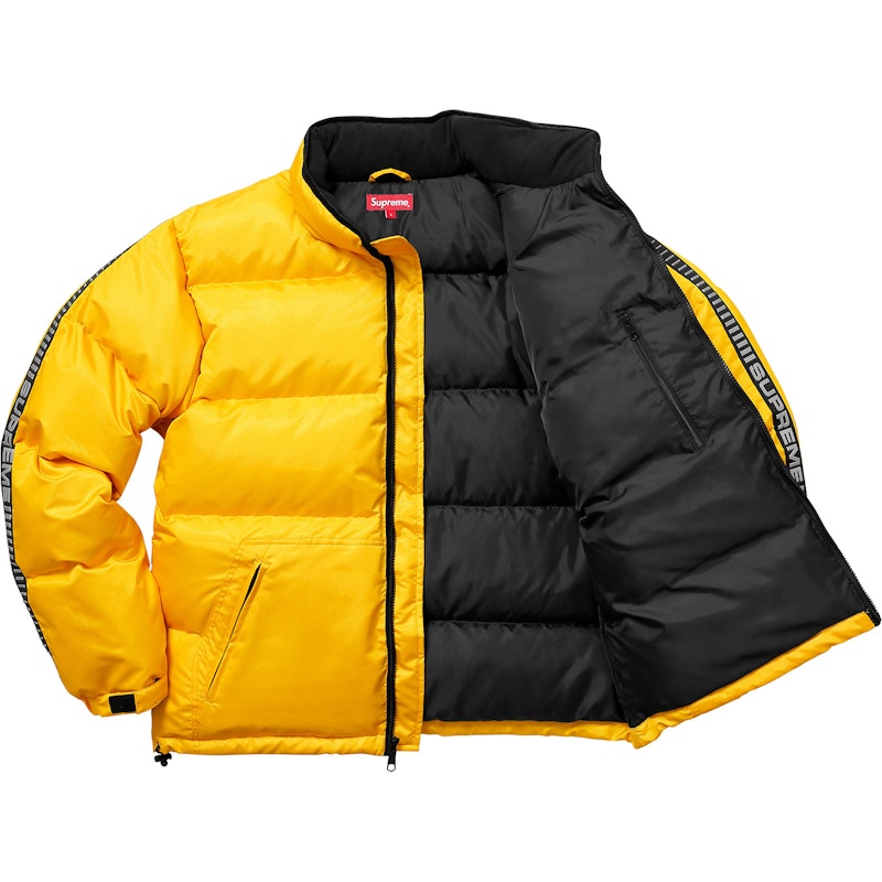 Supreme Reflective Sleeve Logo Puffy Jacket Yellow