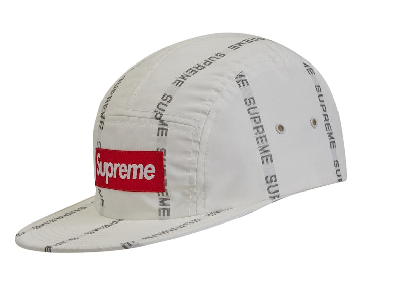 Supreme Reflective Text Camp Cap White