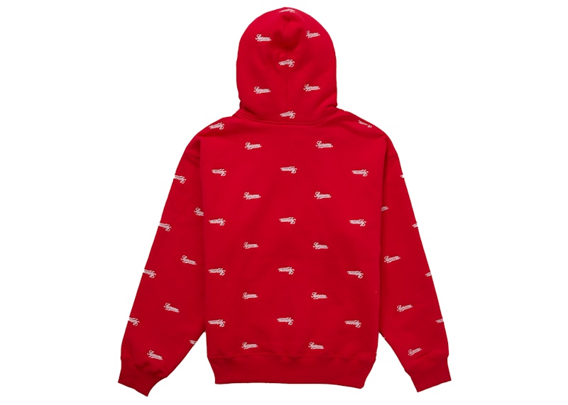 Supreme Repeat Script Zip Up Hooded Sweatshirt Red