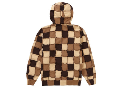 Supreme Reverse Patchwork Zip Up Hooded Sweatshirt Brown