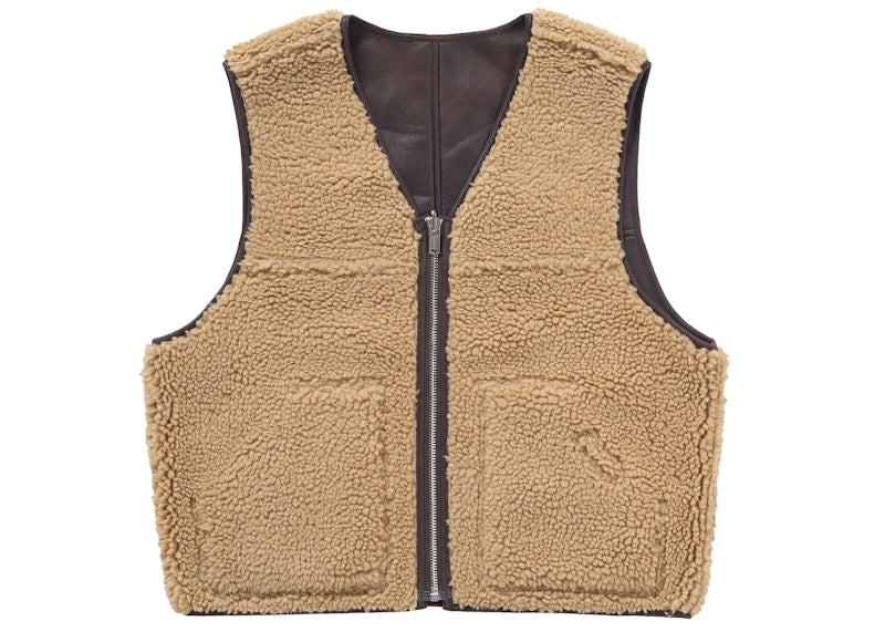 Supreme Reversible Faux Shearling Work Vest Brown