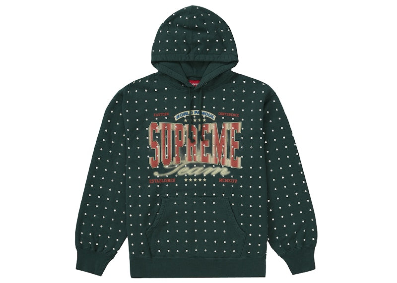Supreme Rhinestone Hooded Sweatshirt Dark Green