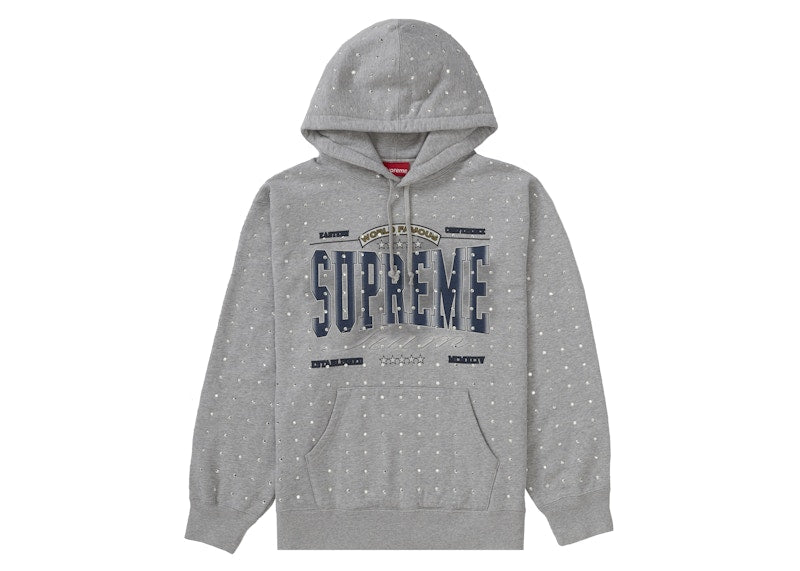Supreme Rhinestone Hooded Sweatshirt Heather Grey