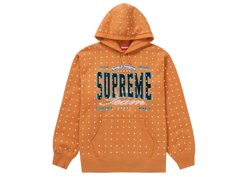 Supreme Rhinestone Hooded Sweatshirt Light Mustard