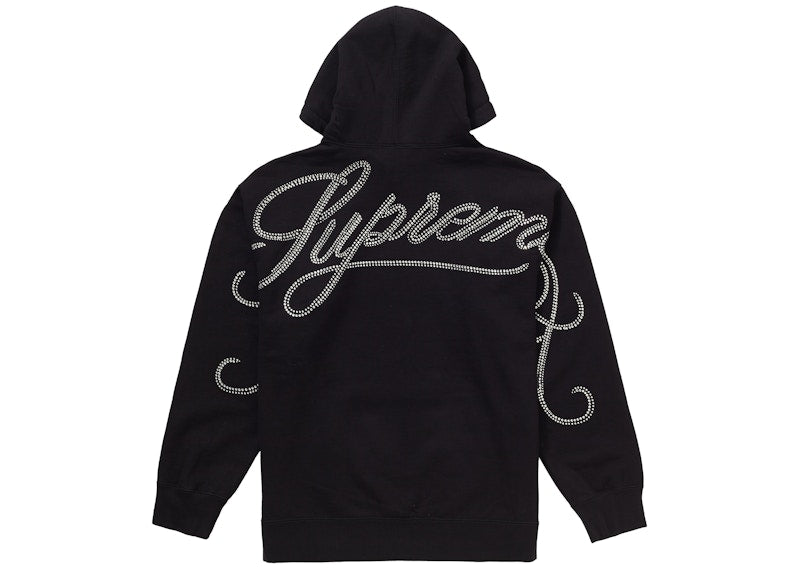 Supreme Rhinestone Script Hooded Sweatshirt Black