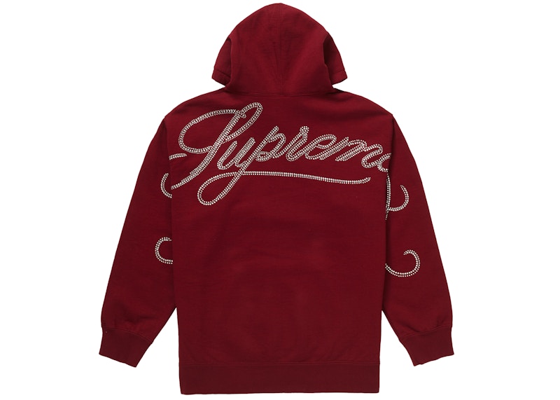 Supreme Rhinestone Script Hooded Sweatshirt Cardinal