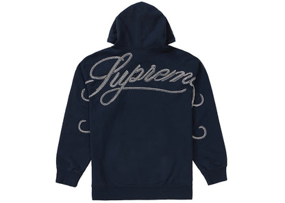 Supreme Rhinestone Script Hooded Sweatshirt Navy