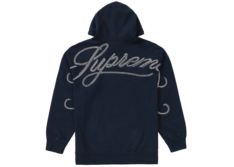 Supreme Rhinestone Script Hooded Sweatshirt Navy