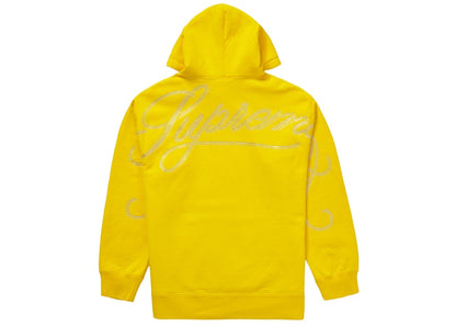 Supreme Rhinestone Script Hooded Sweatshirt Yellow