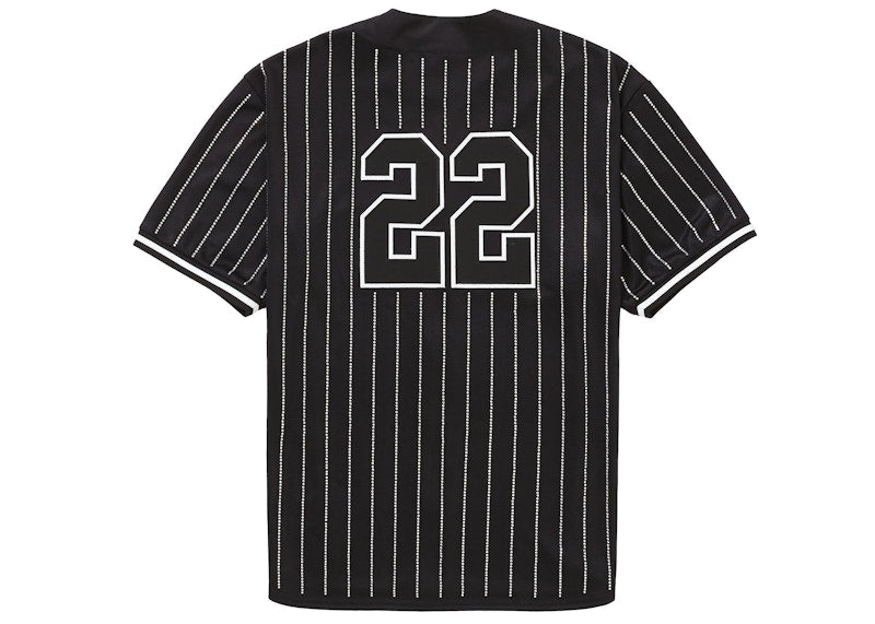 Supreme Rhinestone Stripe Baseball Jersey Black
