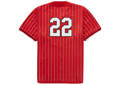 Supreme Rhinestone Stripe Baseball Jersey Red