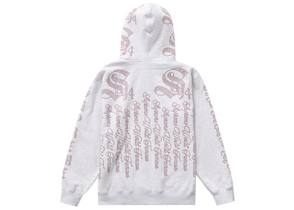 Supreme Rhinestone Zip Up Hooded Sweatshirt Ash Grey