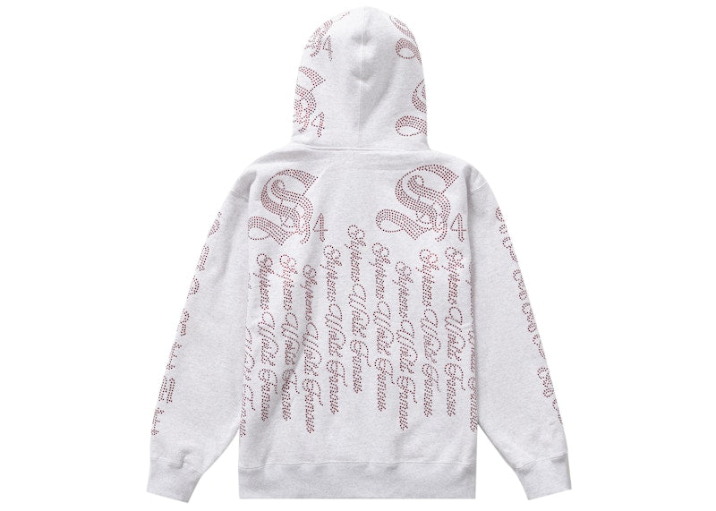 Supreme Rhinestone Zip Up Hooded Sweatshirt Ash Grey