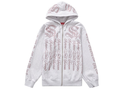 Supreme Rhinestone Zip Up Hooded Sweatshirt Ash Grey