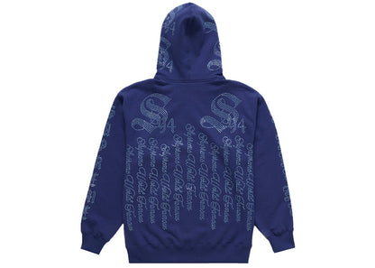 Supreme Rhinestone Zip Up Hooded Sweatshirt Washed Navy