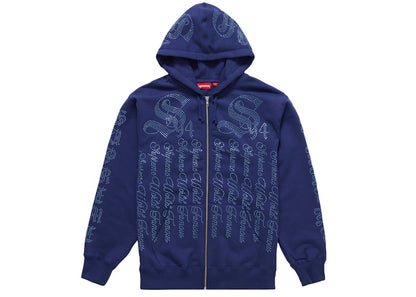 Supreme Rhinestone Zip Up Hooded Sweatshirt Washed Navy