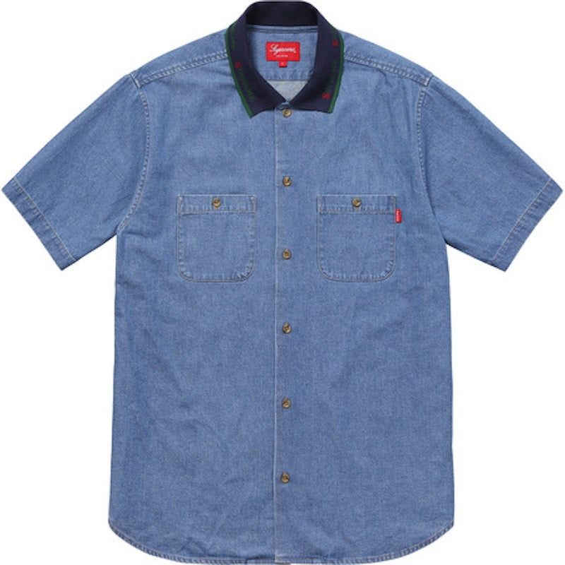 Supreme Rib Collar SS Denim Shirt Blue