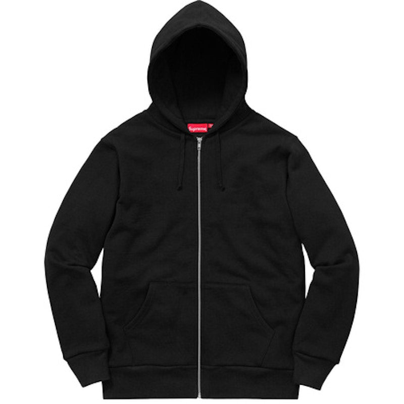 Supreme Rib Logo Zip Up Hoodie Black
