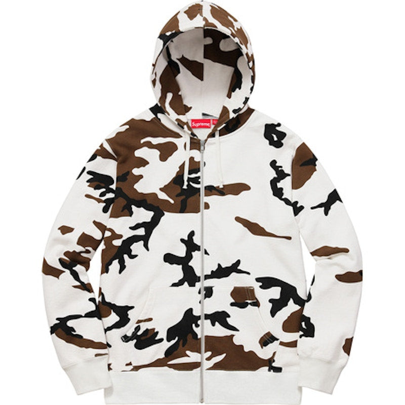 Supreme Rib Logo Zip Up Hoodie Brown Camo