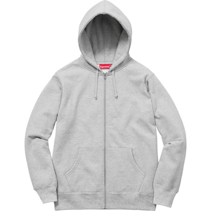 Supreme Rib Logo Zip Up Hoodie Heather Grey