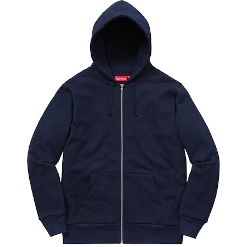 Supreme Rib Logo Zip Up Hoodie Navy