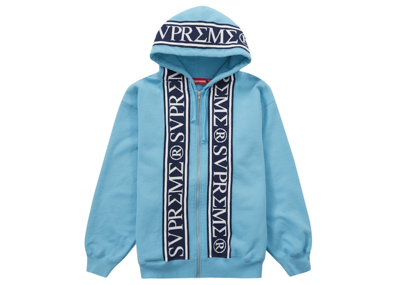 Supreme Roman Zip Up Hooded Sweatshirt Light Blue