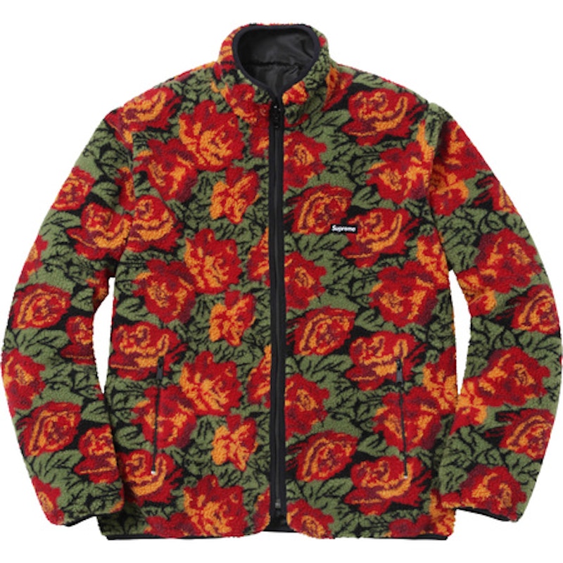 Supreme Roses Sherpa Fleece Reversible Jacket Red