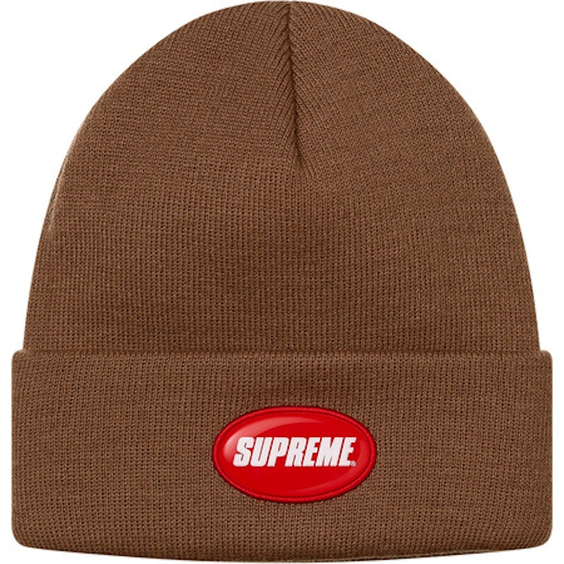 Supreme Rubber Patch Beanie Brown
