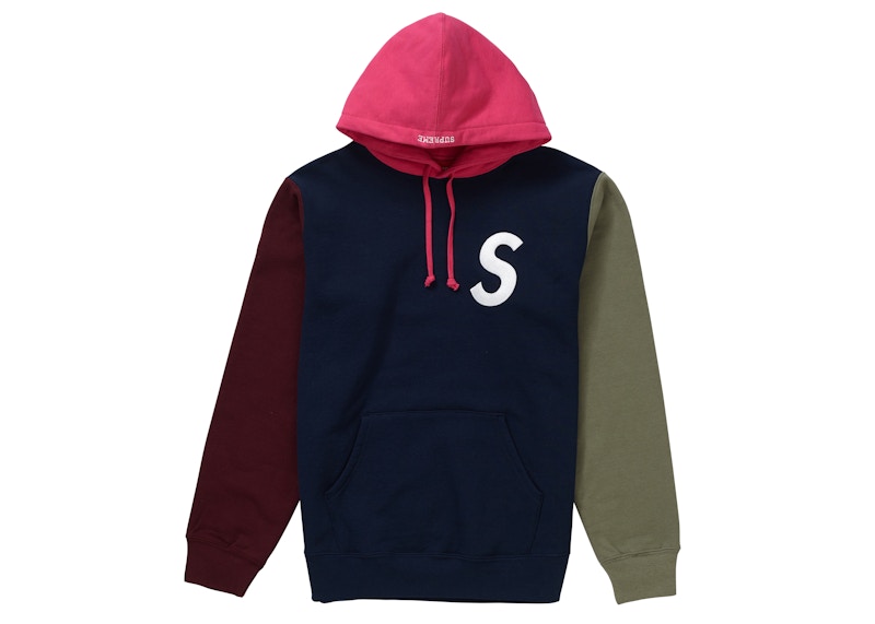 Supreme S Logo Colorblocked Hooded Sweatshirt Navy