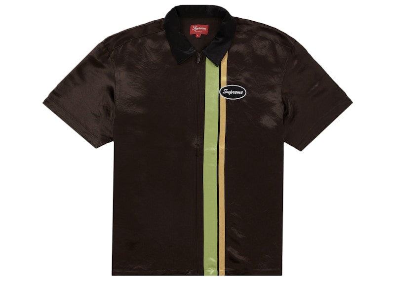 Supreme Satin Zip Up S/S Work Shirt Brown