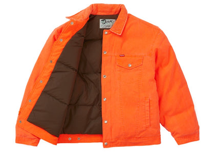 Supreme Schott Canvas Down Trucker Jacket Neon Orange