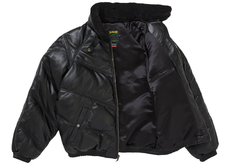 Supreme Schott Chevron Leather Down Puffer Jacket Black