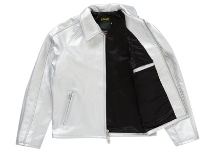 Supreme Schott Leather Racer Jacket Silver