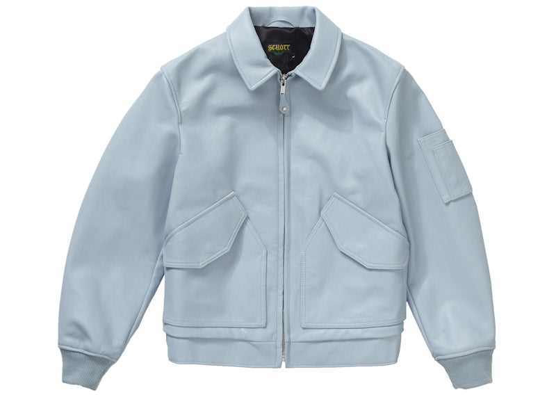Supreme Schott Leather Tanker Jacket Light Blue