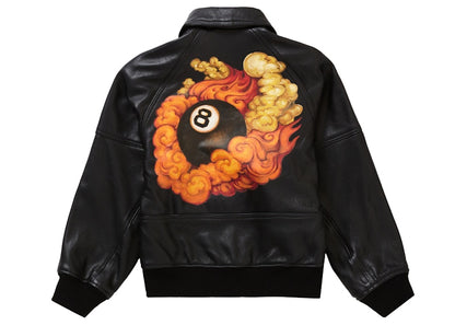 Supreme Schott Martin Wong 8 Ball Leather Varsity Jacket Black