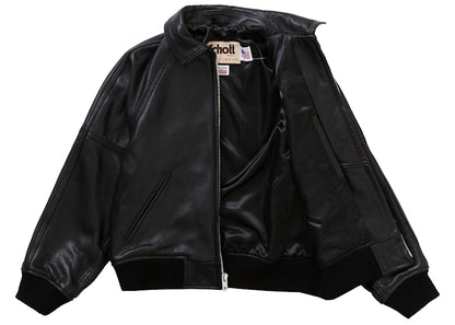 Supreme Schott Martin Wong 8 Ball Leather Varsity Jacket Black