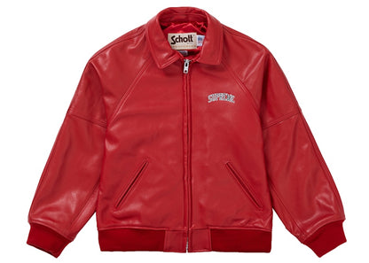 Supreme Schott Martin Wong 8 Ball Leather Varsity Jacket Red