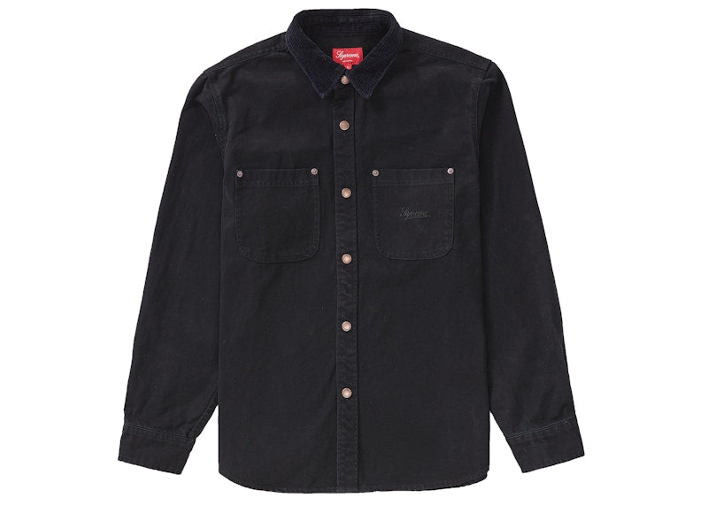 Supreme Script Canvas Snap Shirt Black