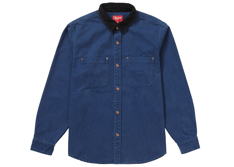 Supreme Script Canvas Snap Shirt Blue