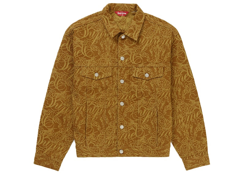 Supreme Script Jacquard Denim Trucker Jacket Brown