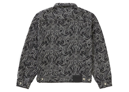 Supreme Script Jacquard Denim Trucker Jacket Washed Black