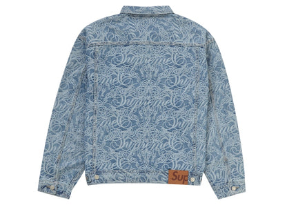 Supreme Script Jacquard Denim Trucker Jacket Washed Blue